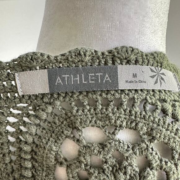 Athleta Sage Green Crochet Cotton Knit A-Line Cap Sleeve Dress Size Medium - Picture 5 of 6